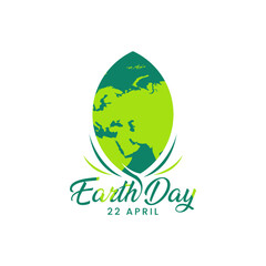 Earth day 22 April leaf shaped globe green vector design on a white background