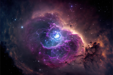 Glowing nebula with stars. Fantasy galaxy generative AI background