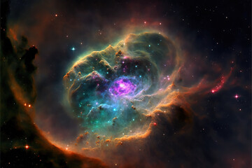 Obraz premium Glowing nebula with stars. Fantasy galaxy generative AI background