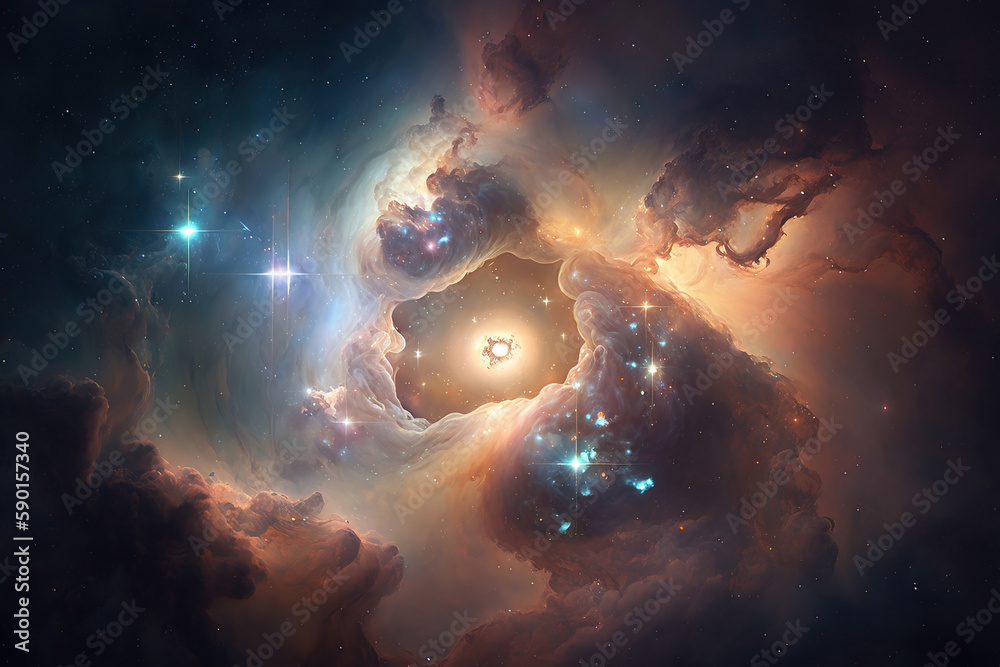 Canvas Prints glowing nebula with stars. fantasy galaxy generative ai background