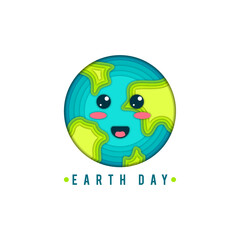 Earth day cute face globe smiling vector design