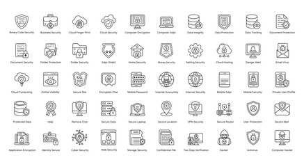 Obraz na płótnie Canvas Information Security Thin Line Icons Data Integrity Icon Set in Outline Style 50 Vector Icons in Black