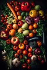 Fototapeta na wymiar Close up of a group of vegetables, seamless background with cinematic lighting AI concept