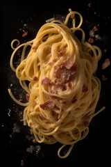 Pasta carbonara, spaghetti with parmesan, cinematic lighting AI concept