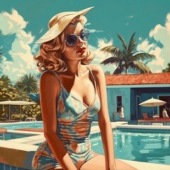 woman in bikini on the terrace, generative ai, ai, generative