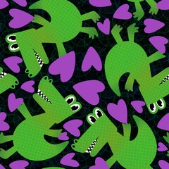 Cartoon animals dragon seamless crocodile dinosaur pattern for wrapping paper and fabrics and linens and kids