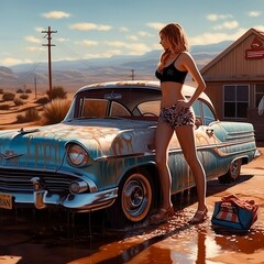 woman washing a dirty car, generative ai, ai, generative