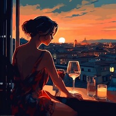 woman in the evening  overlooking Rome, Italy generative ai, ai, generative
