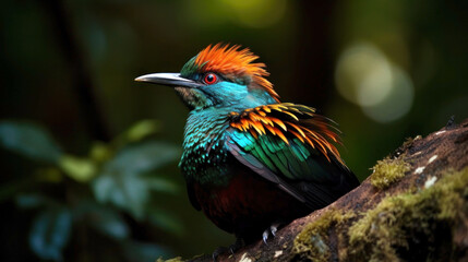 Bird-of-paradise on a tree branch. Generative AI