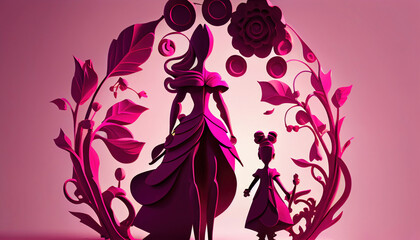 Mother's day illustration in paper style. Generative AI.