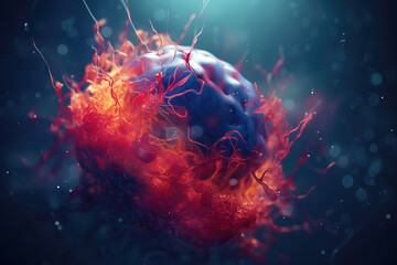 Obraz premium A human Cell exploding to vibrant colors, Abstract background, Generative AI
