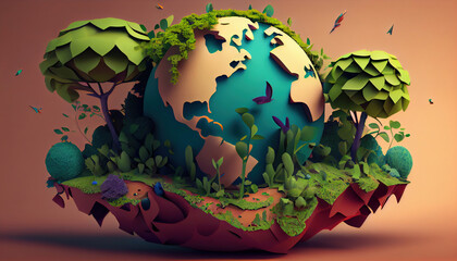 World environment day creative idea illustration. Generative AI.