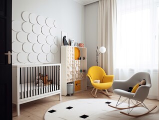 Modern accented nursery interior design, generative ai 3d baby room idea