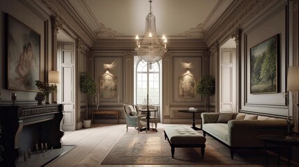 Vintage style living room with luxury furniture from the old times, generative ai interior idea