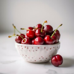 Cherry in a white ceramic bowl. Generative AI