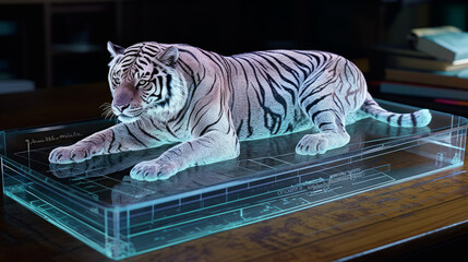 3d holographic technology, image of 3d tiger hologram, generative ai