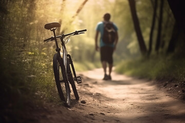 Picture of a healthy outdoor activity like hiking or biking, World health day, bokeh Generative AI