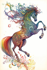 Rainbow horse rearing Generative AI