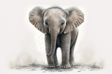 Baby elephant standing isolated on a white background Generative AI