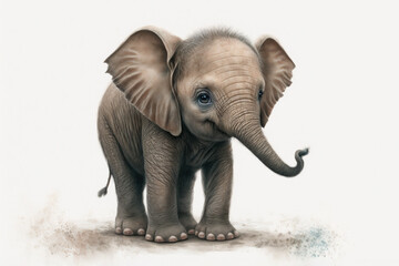 Baby elephant standing isolated on a white background Generative AI