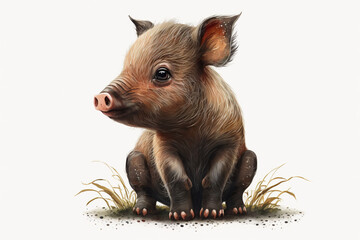 Little baby boar sitting isolated on a white background Generative AI