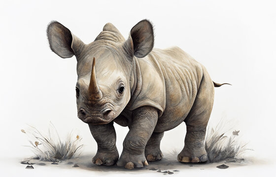 Baby rhinoceros isolated on a white background Generative AI
