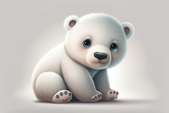 Cute little polar bear cartoon character sitting isolated on a white background Generative AI