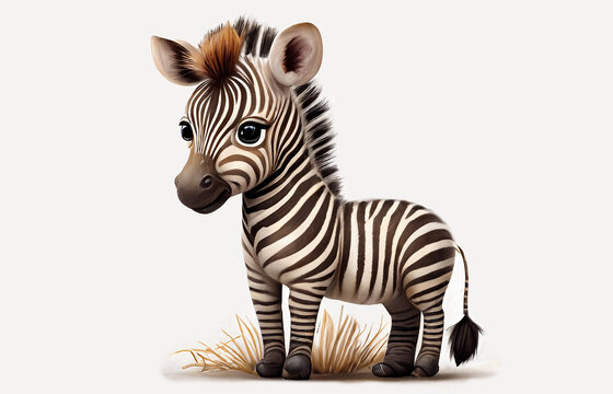 Cute little zebra cartoon character isolated on a white background Generative AI