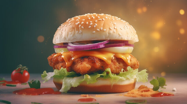 Massive Chicken Burger. Generative Ai