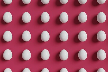 White eggs on a pink background. Happy Easter illustration. Creative background