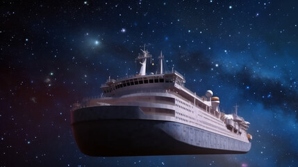 Obraz premium a vast galaxy with thousands of stars and planets with ferry ship, generative ai