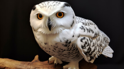 Obraz premium snowy owl portrait, very beautiful white owl with ember eyes, generative ai