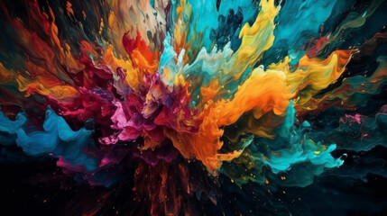 Fototapeta na wymiar abstract background with splashes, colorful paint doses, generative ai