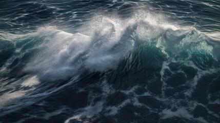 Aerial view of big waves on ocean, generative ai