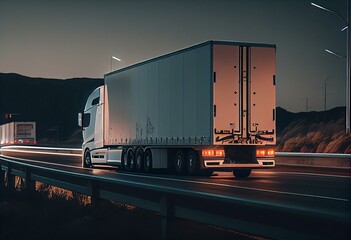 White trailer truck carrying cargo on the highway. Generative AI