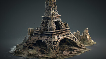 Destroyed Eiffel tower, generative ai