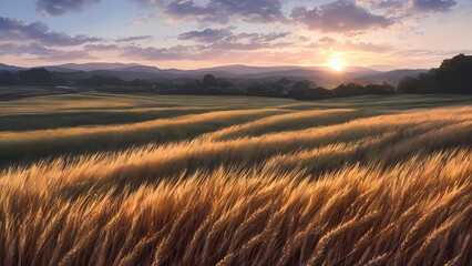 Fototapeta na wymiar Summer Sunset in a Wheat Field