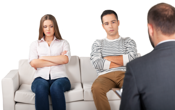 Counselor helping depressed couple,  relationship problem f