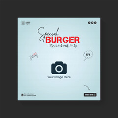 Social media promotion post and restaurant square banner with special burger concept