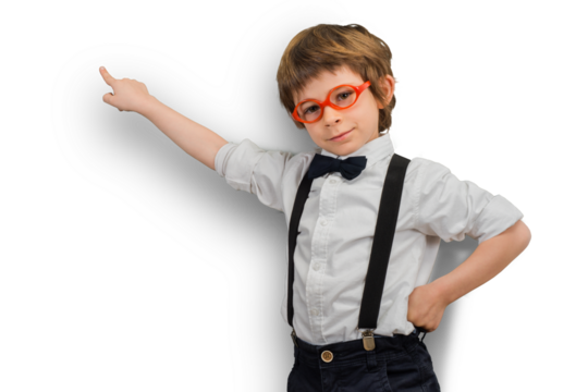 Boy points his finger isolated