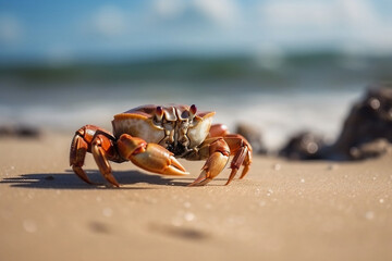 Fototapeta na wymiar Crab On The Sea Beach, Sunny Day, Made Using Generative Ai