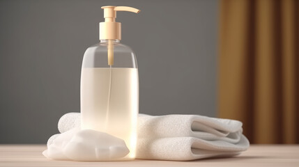 Obraz na płótnie Canvas Liquid soap battle with towels, generative ai