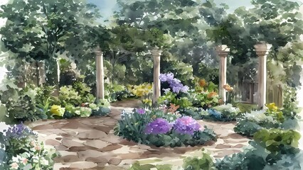  Hand-Drawn Watercolor Garden Plants Set for Landscape Design