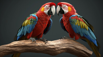 blue and yellow macaw, macaw couple, two parrots on a branch, generative ai - obrazy, fototapety, plakaty