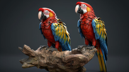 Fototapeta premium blue and yellow macaw, macaw couple, two parrots on a branch, generative ai