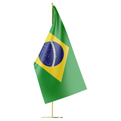 3d flag of Brazil on stand transparent background PNG