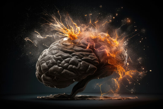 A human brain exploding with knowledge and creativity created with generative AI technology.