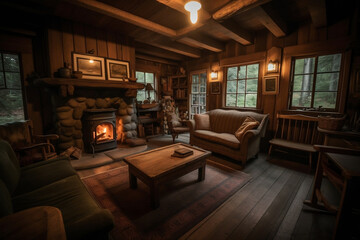 Luxury cottage room. Created using generative AI.