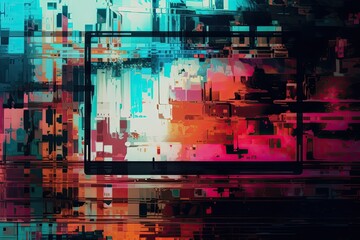 Digital pixel glitch abstract error background overlay. Distorted broken CRT television or video game damage texture. Generative AI