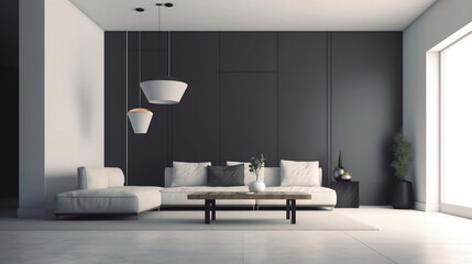 Modern living room interior. Created using generative AI.